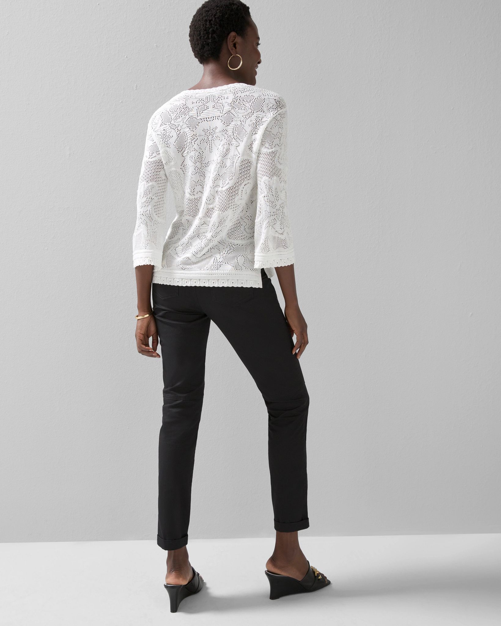Niki pointelle 3q sleeve pullover clearance